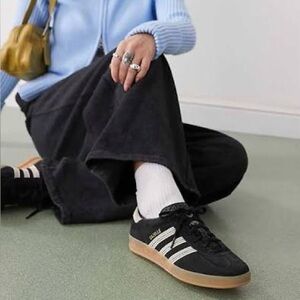 🐼NEW ADIDAS GAZELLE INDOOR BLACK WHITE SNEAKERS SHOES🐼 8.5